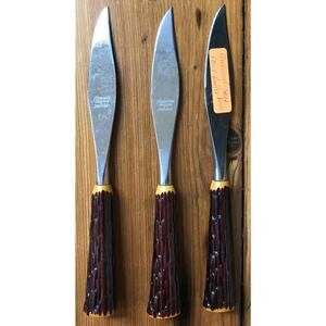 Set Lot 3 Vintage Mid Century Fleetwood Designer Faux Antler Steak Knives 4.75”